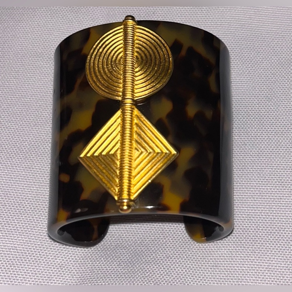 Tortoise Shell Resin Cuff With Gold - image 2